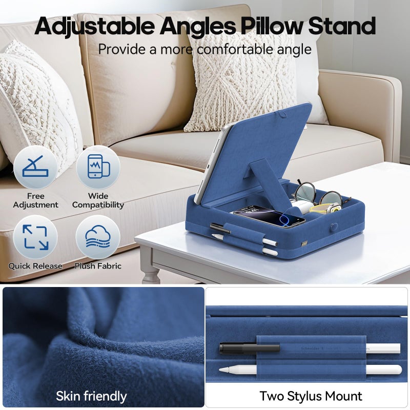 KDD Tablet Pillow Stand with Storage, Foldable iPad Holder for Lap, Desk and Bed, Angle Adjustable Soft Pad Dock with Stylus Mount Compatible with iPad Pro, Air, mini, Book, Phone and Tablet (4-13") - Image 5
