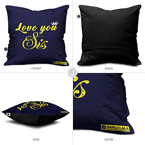 Jhingalala Jhingalala Love You Sis Printed Satin 12x12 inches Cushion with Filler Coffee Mug Key Chain Greeting Card Combo for Sister on Birthday Raksha Bandhan - Image 3