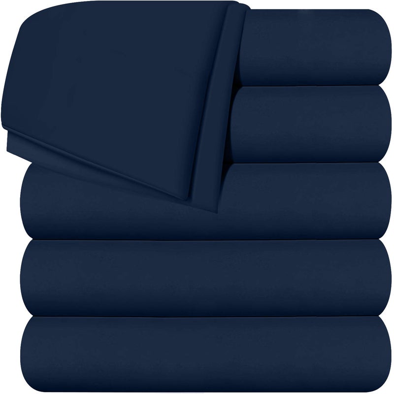 Utopia Bedding Flat Sheets Pack of 6 Soft Brushed Microfiber Fabric Shrinkage Fade Resistant Top Sheets Easy Care Twin Navy