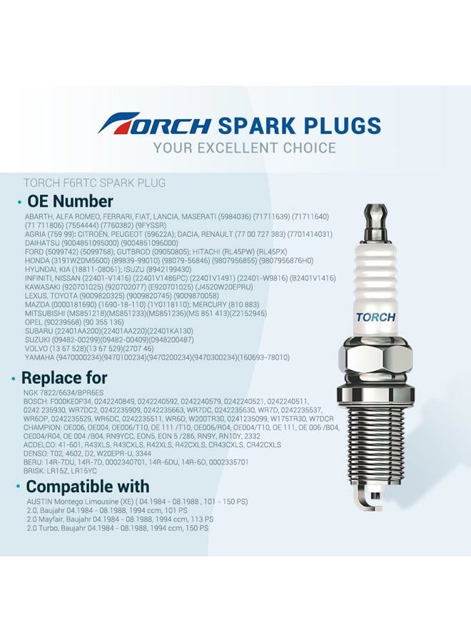 TORCH 2 PACK F6RTC Spark Plug Replace for NGK 7131/BPR6ES, for Bosch 7995/WR6DC 7900/WR7DC, for Champion RN9YC RN10YC RN11YC, for Denso 3047/W20EPR-U, for Autolite 63 64 4263, for AcDelco 41-601, OEM - Image 4