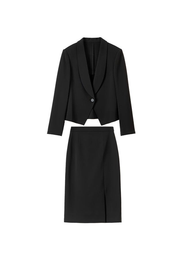 Sentubila Elegant Commuter Premium Women's Suit New Year Office Blazer And Straight Skirt Two-piece Set Black S - Image 2
