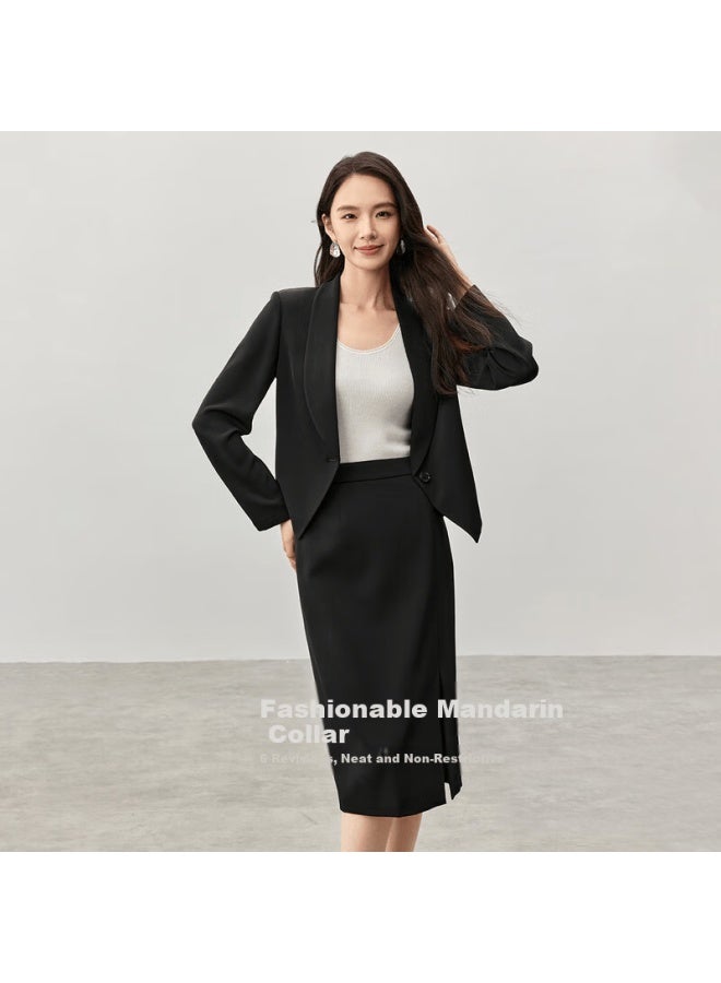 Sentubila Elegant Commuter Premium Women's Suit New Year Office Blazer And Straight Skirt Two-piece Set Black S - Image 1