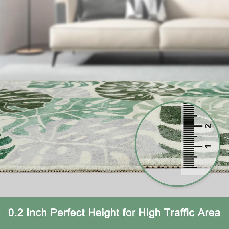 Wonnitar Monstera 3x5 Washable Rug, Sage Green Leaf Area Rugs for Bedroom, Non-Slip Living Room Entry Throw Mat, Low Pile Faux Wool Indoor Carpet for Kitchen Bathroom Office - Image 4
