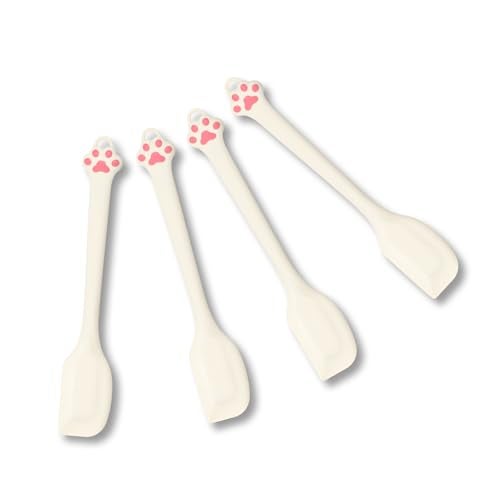 Siutco Cute Cat Paw Silicone Spatula Set - High Heat Resistant Rubber Scraper for Baking & Cooking, BPA-Free Non-Stick Kitchen Utensils, Adorable Cat Lover Gifts(4 Pack, 8.5 Inch, Cream) - Image 1