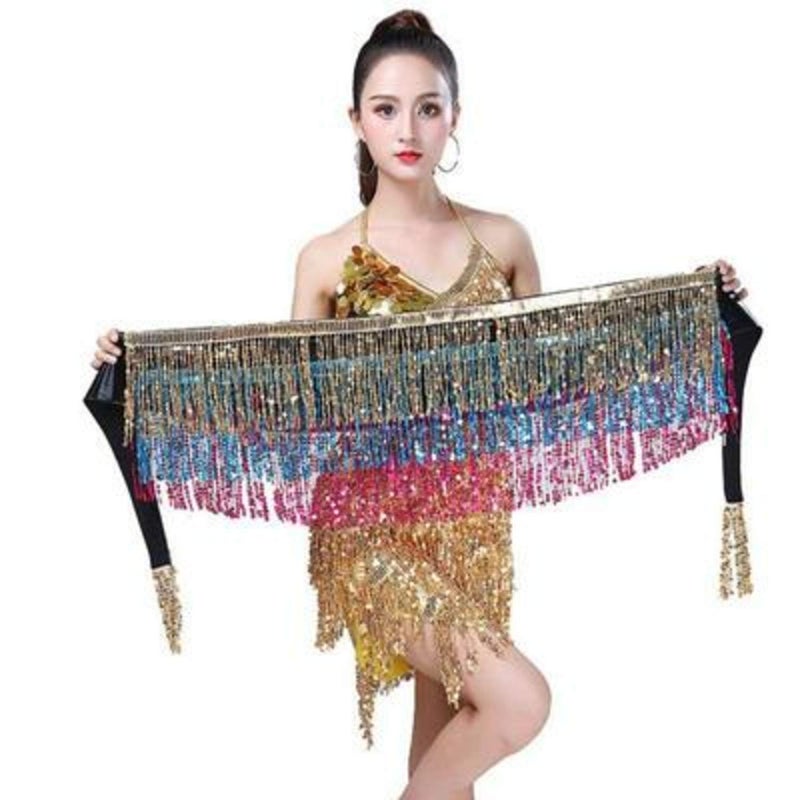 Vritraz Women's Chiffon Belly Dance Hip Scarf Waistband Belt Skirt with Ringy Golden Coins (Pack of 3) - Image 5