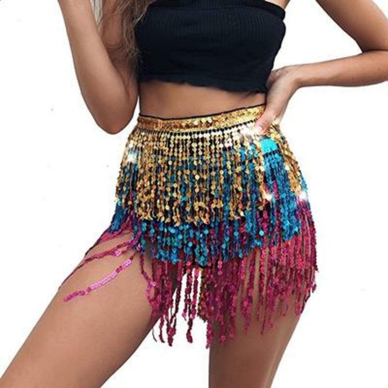 Vritraz Women's Chiffon Belly Dance Hip Scarf Waistband Belt Skirt with Ringy Golden Coins (Pack of 3) - Image 2