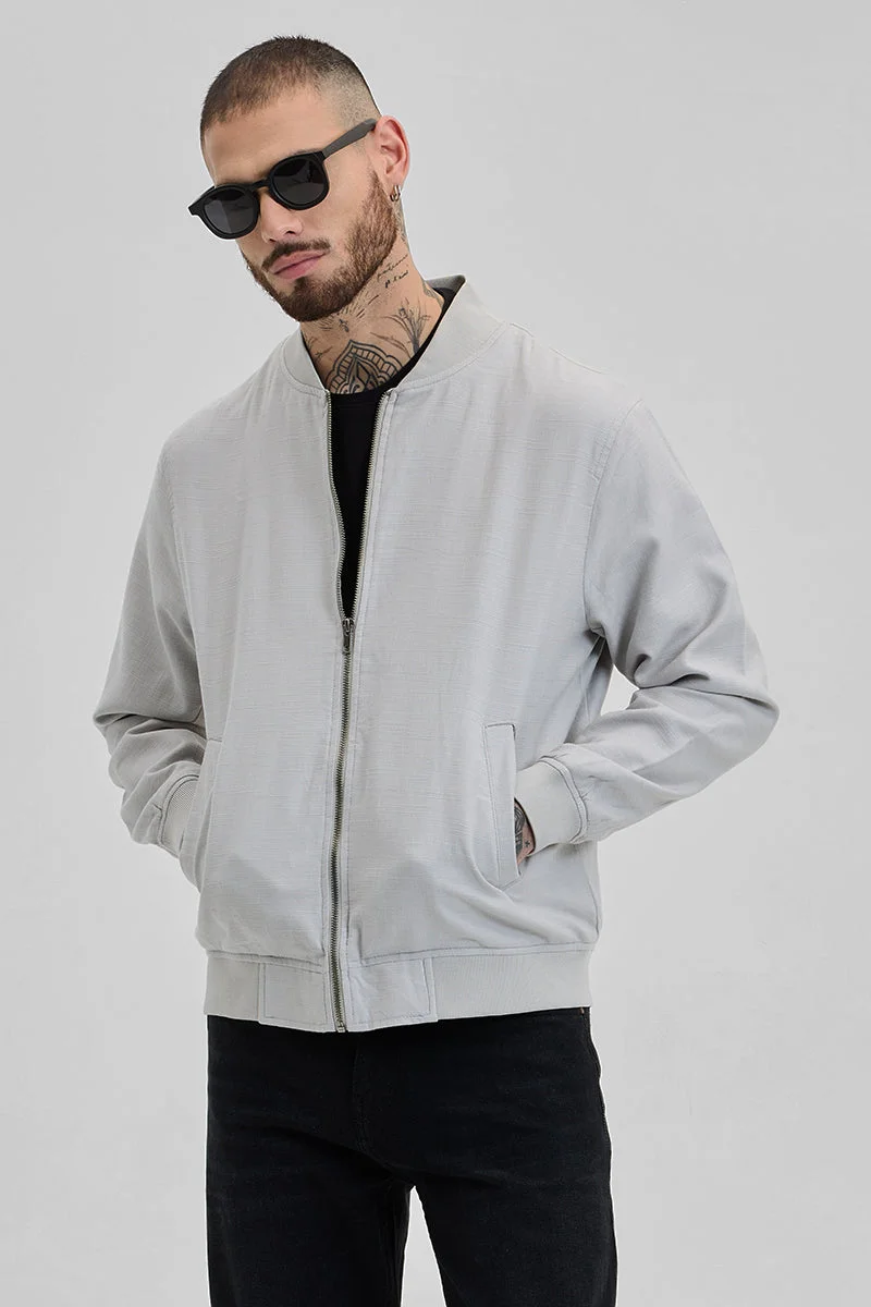 SNITCH Light Grey Textured Relaxed Fit Jacket