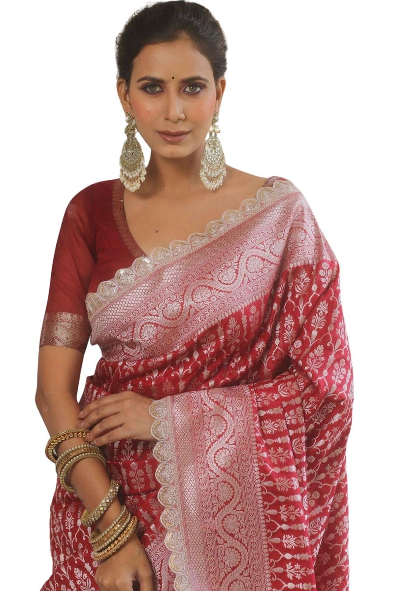 SGF11 Women's Kanjivaram Soft Silk Saree With Unstitched Blouse Piece (Red) - Image 1