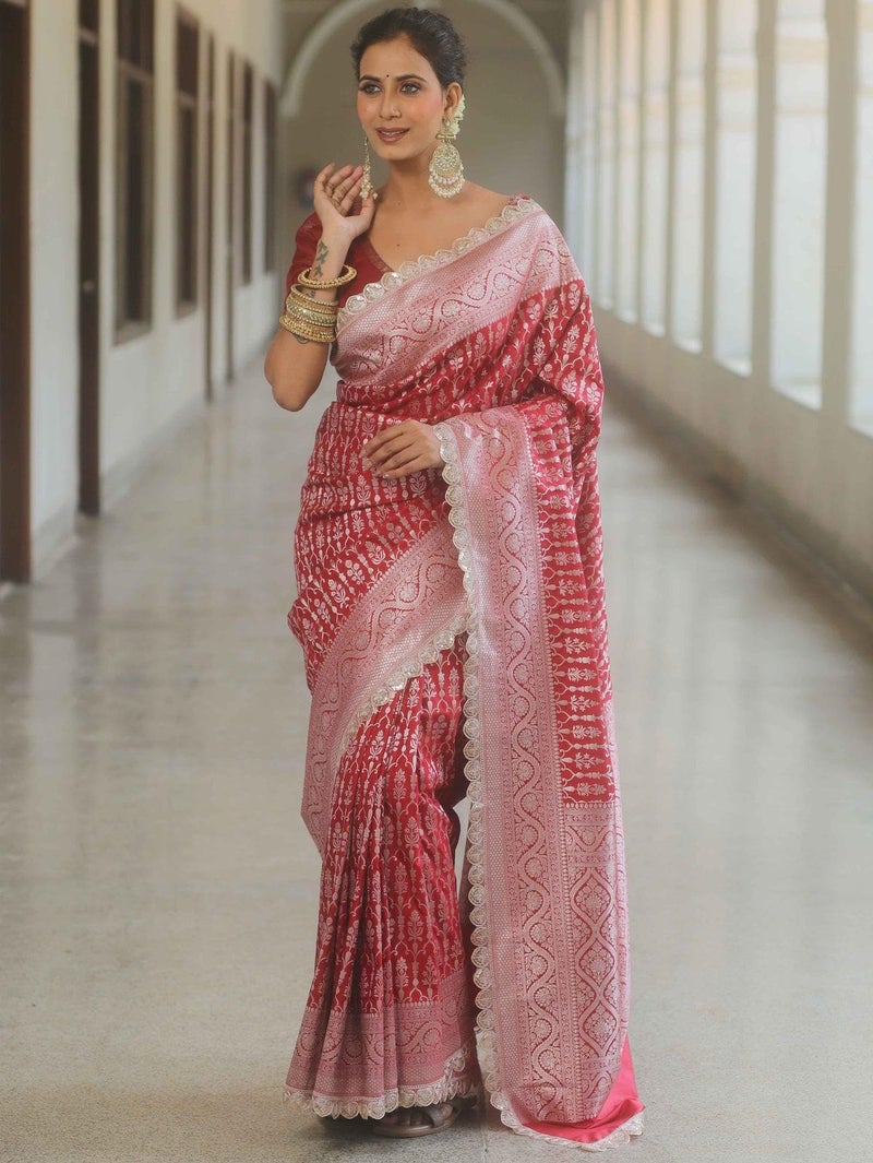 SGF11 Women's Kanjivaram Soft Silk Saree With Unstitched Blouse Piece (Red) - Image 3