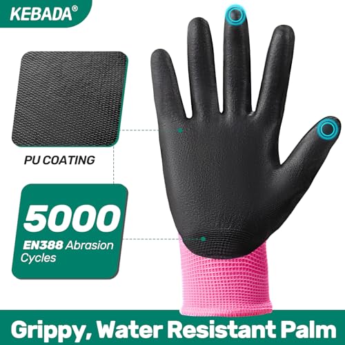 Kebada W1 Work Gloves Women, PU Coated Safety Gloves with Grip, Touchscreen, Ideal for Warehouse Package Handling, Construction, Gardening, Pink X-Small - Image 4