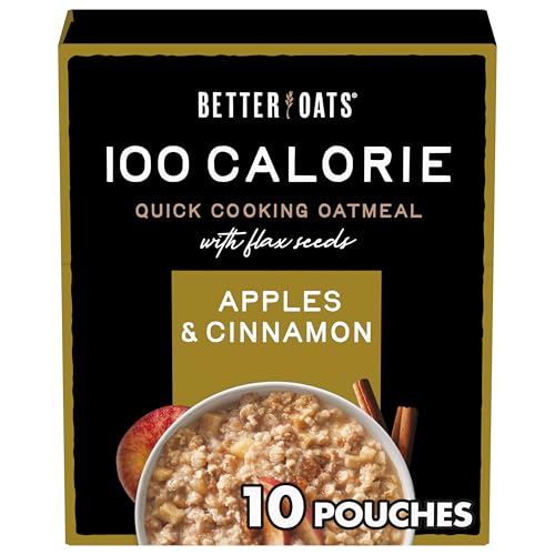 Better Oats 100 Calorie Apples and Cinnamon Oatmeal Packets, Instant Breakfast with Flax Seeds and Natural Apple-Cinnamon Flavor, Quick Cooking, Box of 10 Pouches (Pack of 6) - Image 1