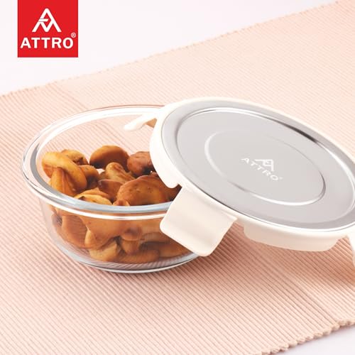 ATTRO Glassox Borosilicate Round Glass Lunch Box with Stainless Steel Lid Food Storage Container Microwave & Freezer Safe BPA-Free Food-Grade 400ml - Image 2