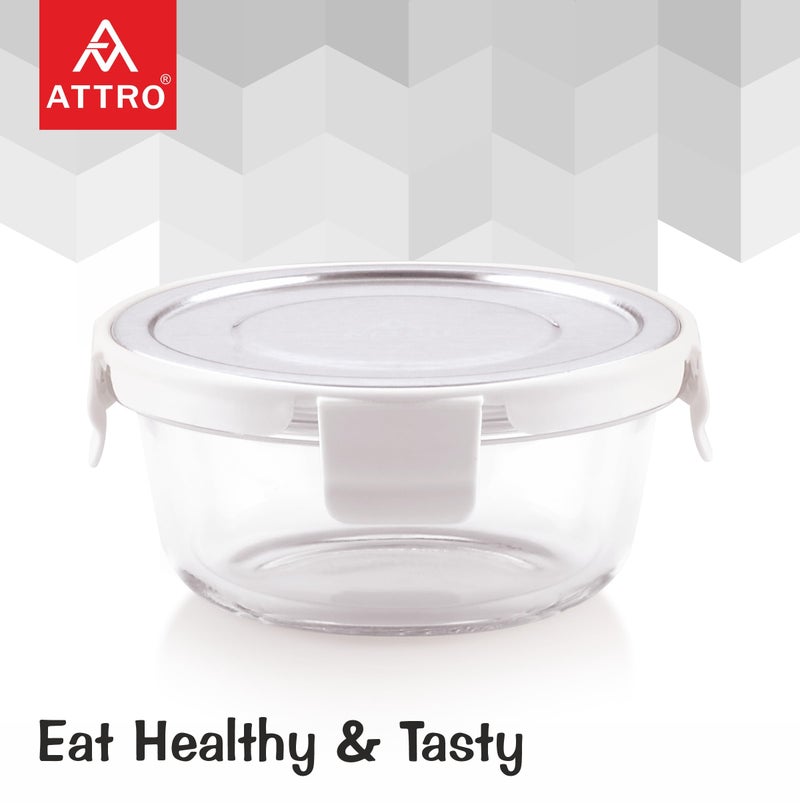 ATTRO Glassox Borosilicate Round Glass Lunch Box with Stainless Steel Lid Food Storage Container Microwave & Freezer Safe BPA-Free Food-Grade 400ml - Image 4