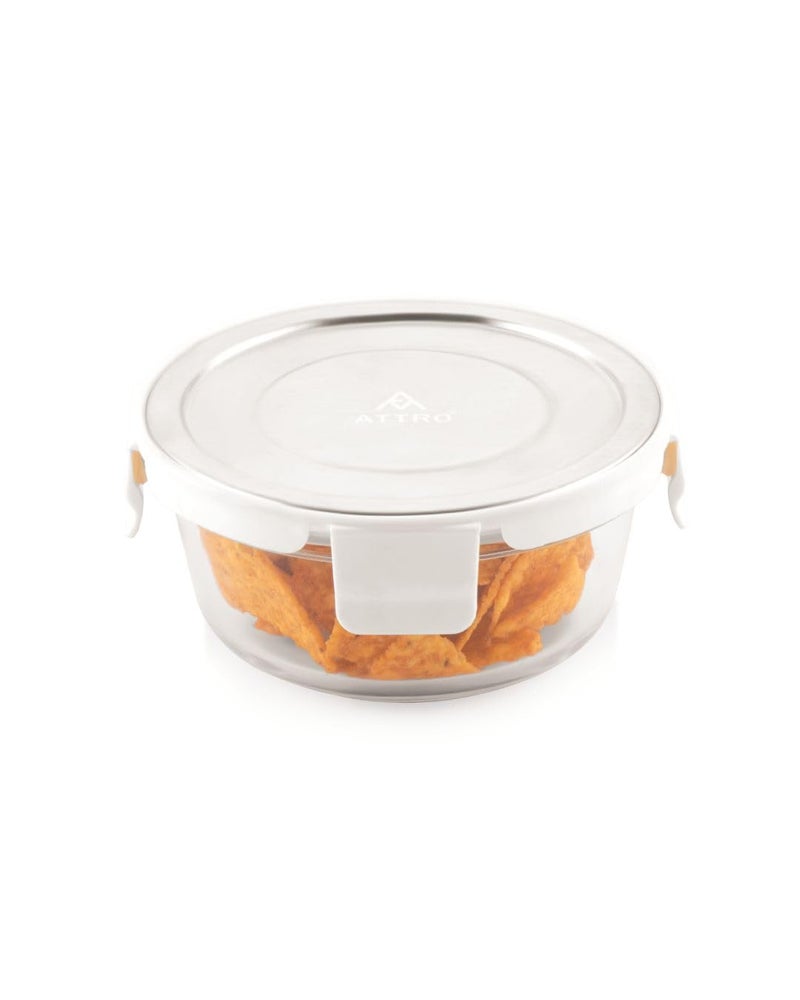 ATTRO Glassox Borosilicate Round Glass Lunch Box with Stainless Steel Lid Food Storage Container Microwave & Freezer Safe BPA-Free Food-Grade 400ml - Image 5