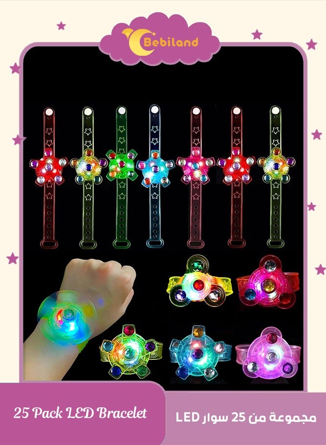 Bebiland 25 Pack LED Light up Fidget Spinner Bracelets Party Favors for Kids 4-8 8-12, Glow in the Dark Party Supplies, Birthday Gifts, Treasure Box Toys for Classroom, Carnival Prizes (Multicolour) - Image 1