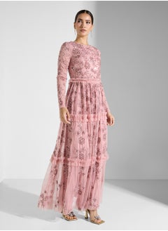 Maya Long Sleeve Round Neck Embellished Modest Maxi Dress  - Image 1