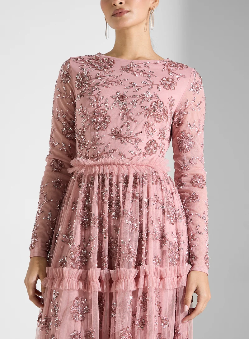 Maya Floral Sequin Gown Dress