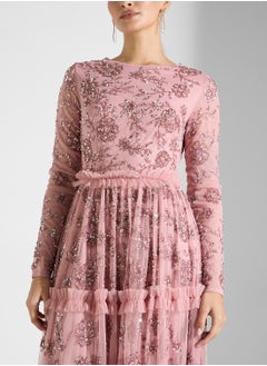 Maya Long Sleeve Round Neck Embellished Modest Maxi Dress  - Image 3