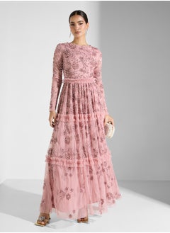Maya Long Sleeve Round Neck Embellished Modest Maxi Dress  - Image 4