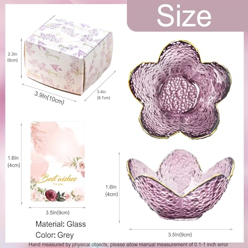 Binoster Purple Flower Jewelry Dish Glass Ring Dish Jewelry Tray Cute Vanity Organiser Room Decor Aesthetic Nightstand Bathroom Decor Trinket Dish Ring Holder Valentine's Friendship Birthday Gifts for Women - Image 4