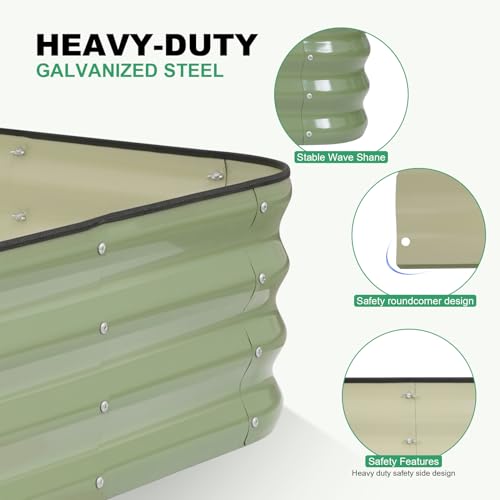 1MORE Raised Garden Bed -8X2X1 Galvanized Planter Box for Outdoor Gardening,5 in 1 Modular Raised Bed Kit with Protective Tape, Gloves for Herb,Ideal for Vegetables and Plants.Green-2pack - Image 4
