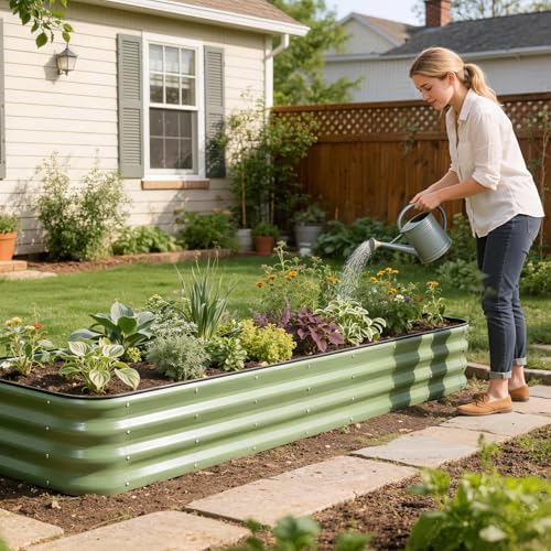 1MORE Raised Garden Bed -8X2X1 Galvanized Planter Box for Outdoor Gardening,5 in 1 Modular Raised Bed Kit with Protective Tape, Gloves for Herb,Ideal for Vegetables and Plants.Green-2pack - Image 3
