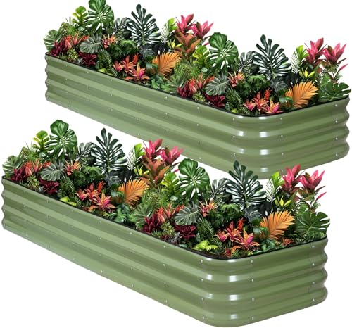 1MORE Raised Garden Bed -8X2X1 Galvanized Planter Box for Outdoor Gardening,5 in 1 Modular Raised Bed Kit with Protective Tape, Gloves for Herb,Ideal for Vegetables and Plants.Green-2pack - Image 1