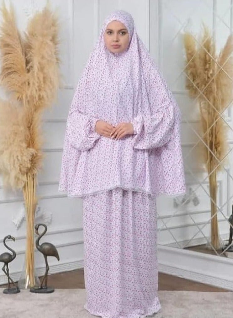 Made of high-quality materials, this two-piece prayer set has an innovative design that fits all sizes, ensuring you look elegant while performing your prayers without worrying about body lines.
