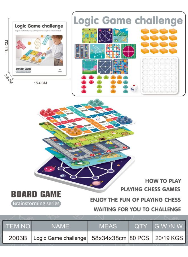 طاولة تدريب التفكير المنطقي للأطفال، طاولة التعليم المبكر، طاولة التعلم التفاعلية بين الوالدين والطفل، ألعاب مونتيسوري التعليمية للأطفال - اللون: 2003b لوحة ألعاب كلاسيكية (صندوق محكم) - Image 1