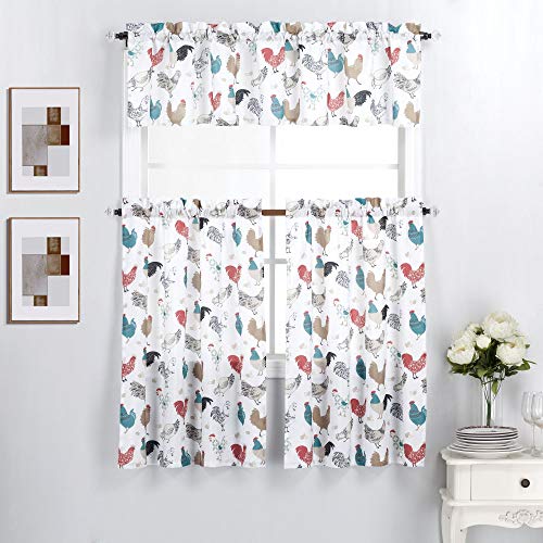 Interior Trends Interior Trends 3 Piece Kitchen Window Curtain Panel Tiers and Valance Set 36 Tiers Set Multicolor Roosters 