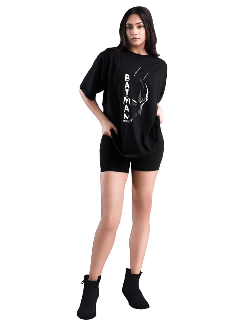 LEOTUDE Womens Oversized Round Neck Cottonblend Half Sleeve T-Shirts (GRL_FS49_Black_Batman_P_Black_S) - Image 5