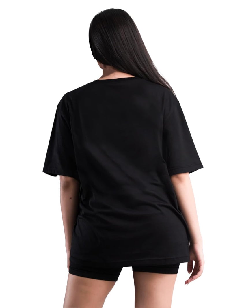 LEOTUDE Womens Oversized Round Neck Cottonblend Half Sleeve T-Shirts (GRL_FS49_Black_Batman_P_Black_S) - Image 2