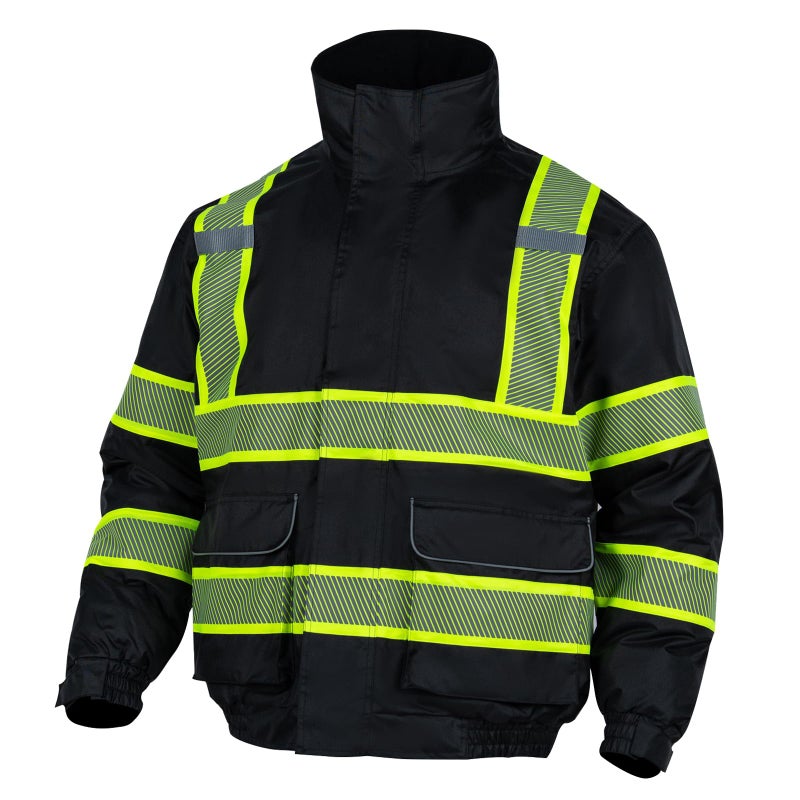 FONIRRA High Visibility Safety Bomber Jackets with Fleece Liner ANSI Class 1 Reflective Waterproof Jacket for Men