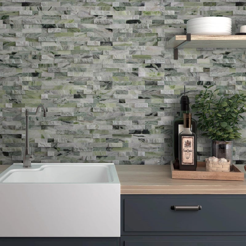 SUNWINGS 5-Sheet Peel and Stick Mosaic Natural 3D Stone Self Adhesive Marble Tiles, 11.5" x 10.7" Stick on Backsplash for Kitchen Bathroom Fireplace Vanity, Emerald Green - Image 5
