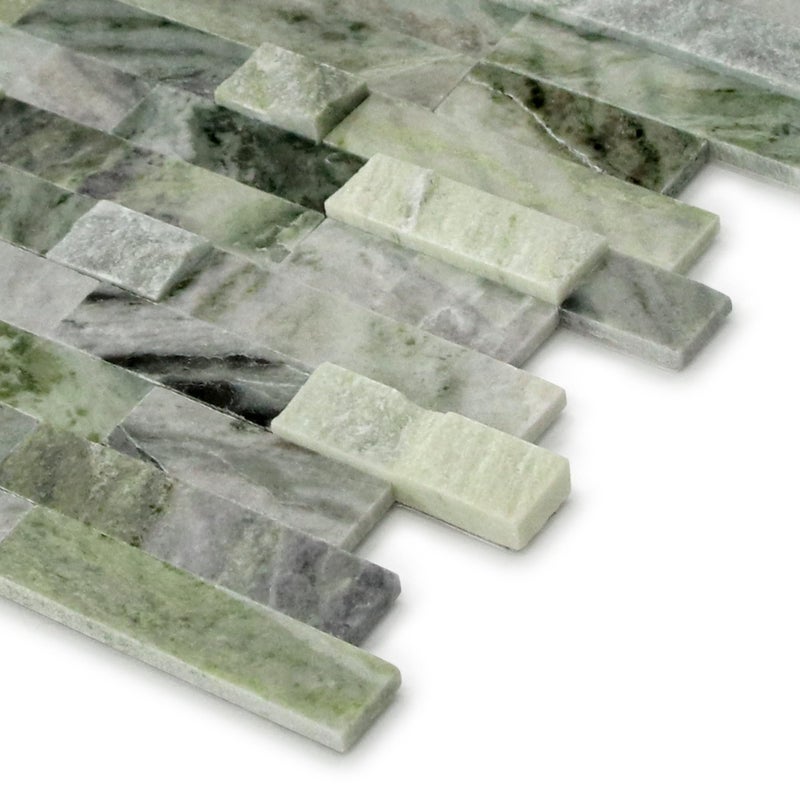 SUNWINGS 5-Sheet Peel and Stick Mosaic Natural 3D Stone Self Adhesive Marble Tiles, 11.5" x 10.7" Stick on Backsplash for Kitchen Bathroom Fireplace Vanity, Emerald Green - Image 3