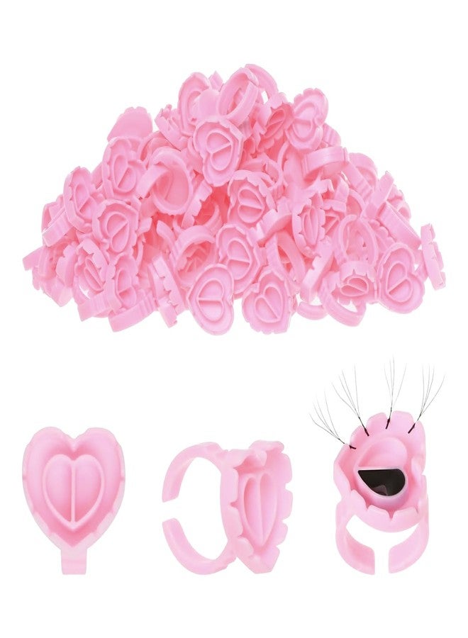 Studio Limited Eyelash Extension Glue Ring (100 PCS) Disposable Heart Shape Glue Cups Holder for Smart Lash Fans and Blossoms in Pink Lash Extension Supplies for Volume Lashes Lovely Disposable Rings - Image 1