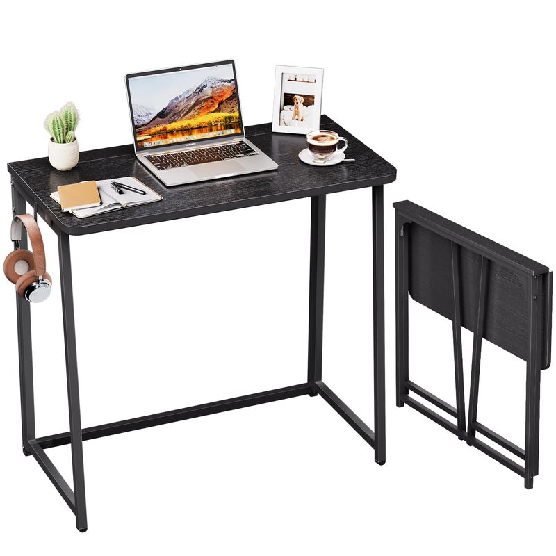 WOHOMO Folding Computer DeskSmall Writing Foldable Desk 80cmSpaceSaving Laptop TableEasy Assemble Workstation for Home OfficeBlack