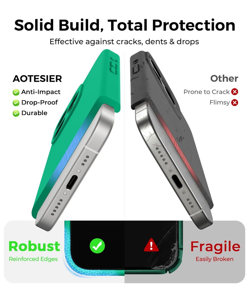 AOTESIER Magnetic for iPhone 15 Pro Case, Upgraded Full Camera Protection | Food Grade Silicone | MagSafe Compatible | Shockproof Protective Phone Case with Anti-Scratch Lining, Emerald Green - Image 5