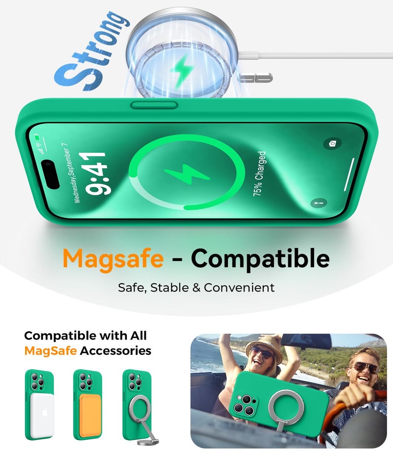 AOTESIER Magnetic for iPhone 15 Pro Case, Upgraded Full Camera Protection | Food Grade Silicone | MagSafe Compatible | Shockproof Protective Phone Case with Anti-Scratch Lining, Emerald Green - Image 3