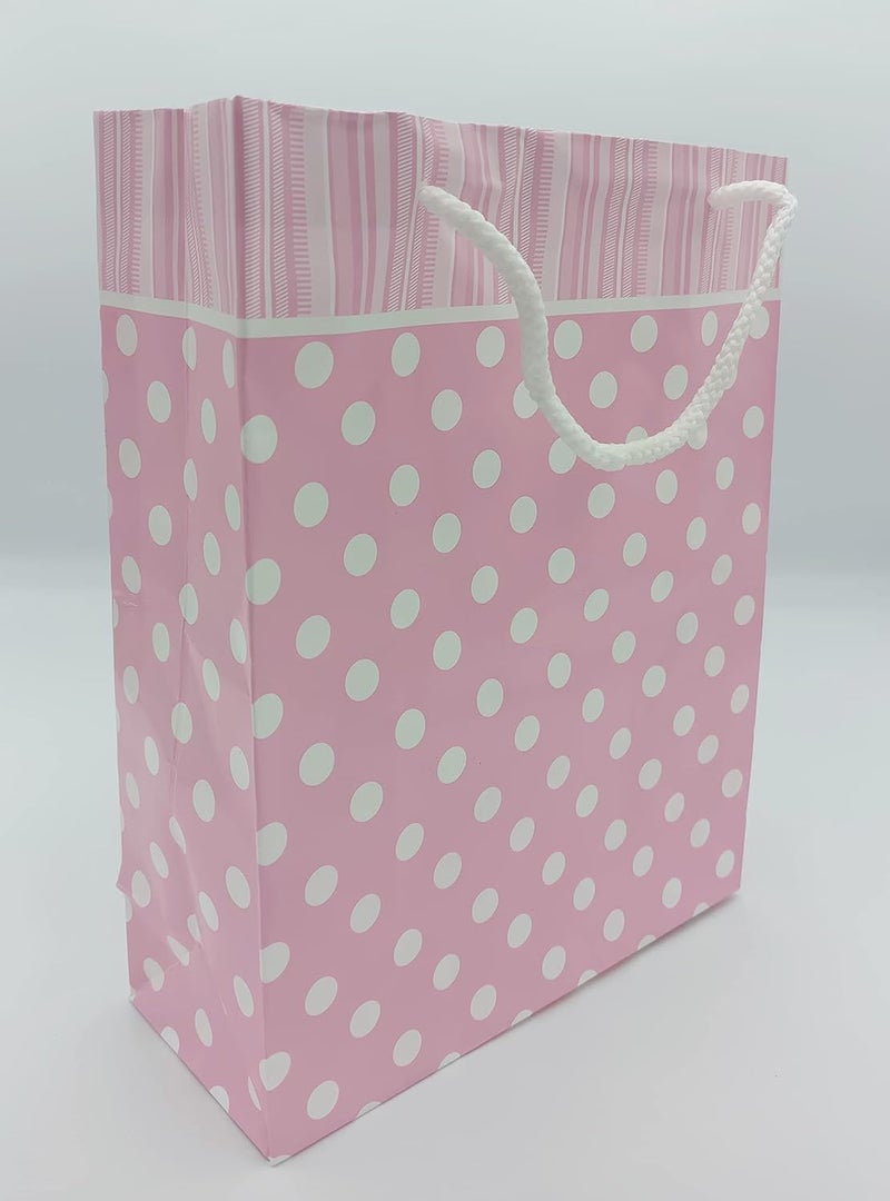 Gold Leaf GOLD LEAF Small Polka Dot Paper Bags,Gift Carry Paper Bags,Return Gift Carry Paper Bags,LXWXH:17.5X7.5X22Cm (Pack Of 10Pcs, Light Pink)  - Image 2