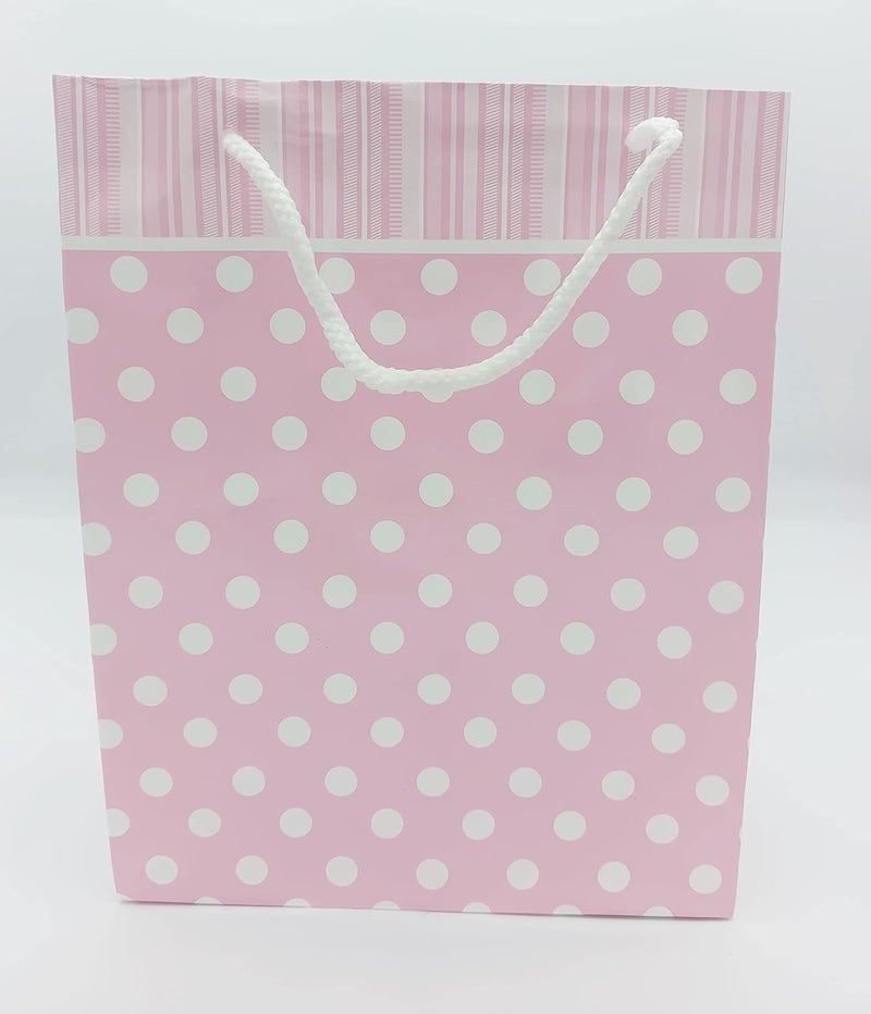 Gold Leaf GOLD LEAF Small Polka Dot Paper Bags,Gift Carry Paper Bags,Return Gift Carry Paper Bags,LXWXH:17.5X7.5X22Cm (Pack Of 10Pcs, Light Pink)  - Image 1