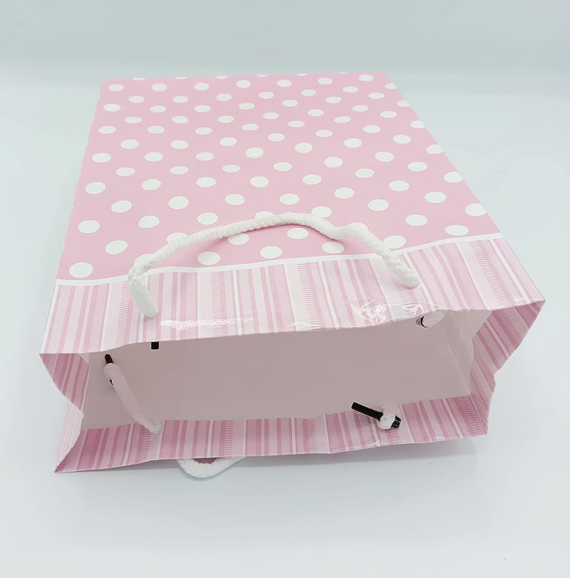 Gold Leaf GOLD LEAF Small Polka Dot Paper Bags,Gift Carry Paper Bags,Return Gift Carry Paper Bags,LXWXH:17.5X7.5X22Cm (Pack Of 10Pcs, Light Pink)  - Image 3