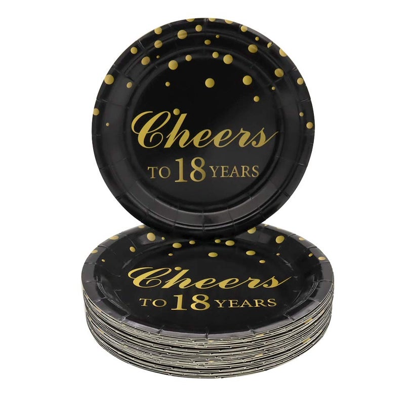 Pandecor 18th Birthday Party Supplies50 PCS Cheers to 18 Years Disposable 7 Inch Paper Plates Dessert Plates for 18 Years Anniversary Party