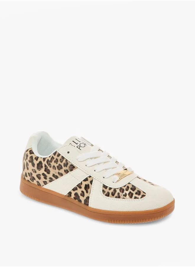 ايل Women's Animal Print Sneakers with Lace-Up Closure