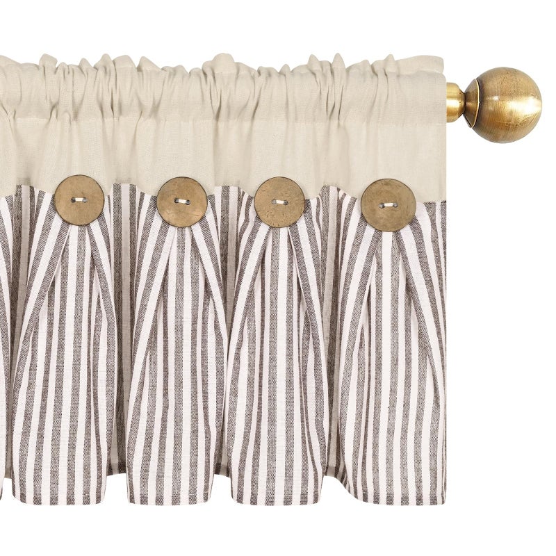 ASPMIZ Cotton Linen Kitchen Valance Curtains, Boho Rustic Button Valances for Windows Farmhouse Style, Brown Stripe Valance Window Treatments Tiers, Window Valances for Bathroom Cafe, 52 x 18 Inch - Image 3