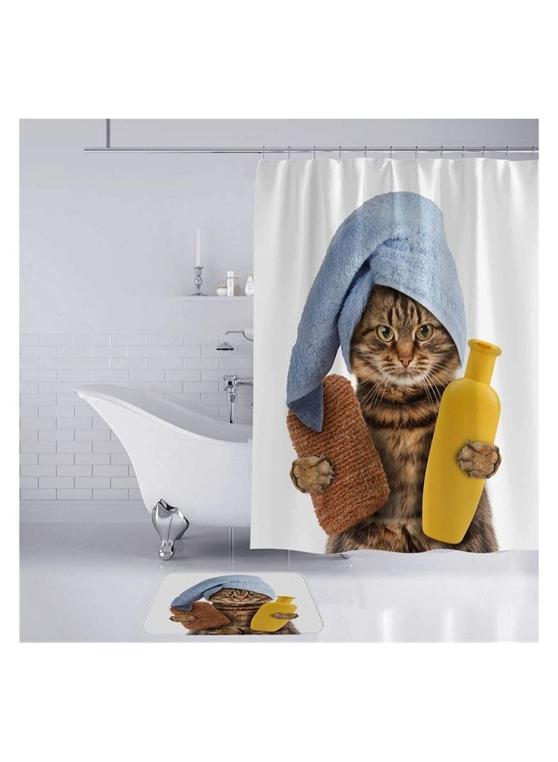 Waterproof Polyester Fabric Bathroom Shower Curtain, Mildew-Resistant Anti-Bacterial 3D Digital Printing Pattern Shower Curtains with 12 Ring Hooks, for Shower Stall, Bathtubs  - Image 3