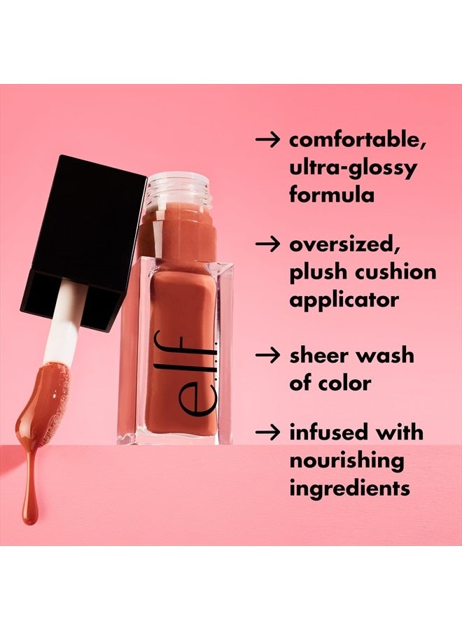 elf زيت شفاه متألق، زيت شفاه ملون مغذي لإنهاء لامع، مدعوم بزيت الجوجوبا، نباتي وخالي من القسوة، روز إنفي - Image 4