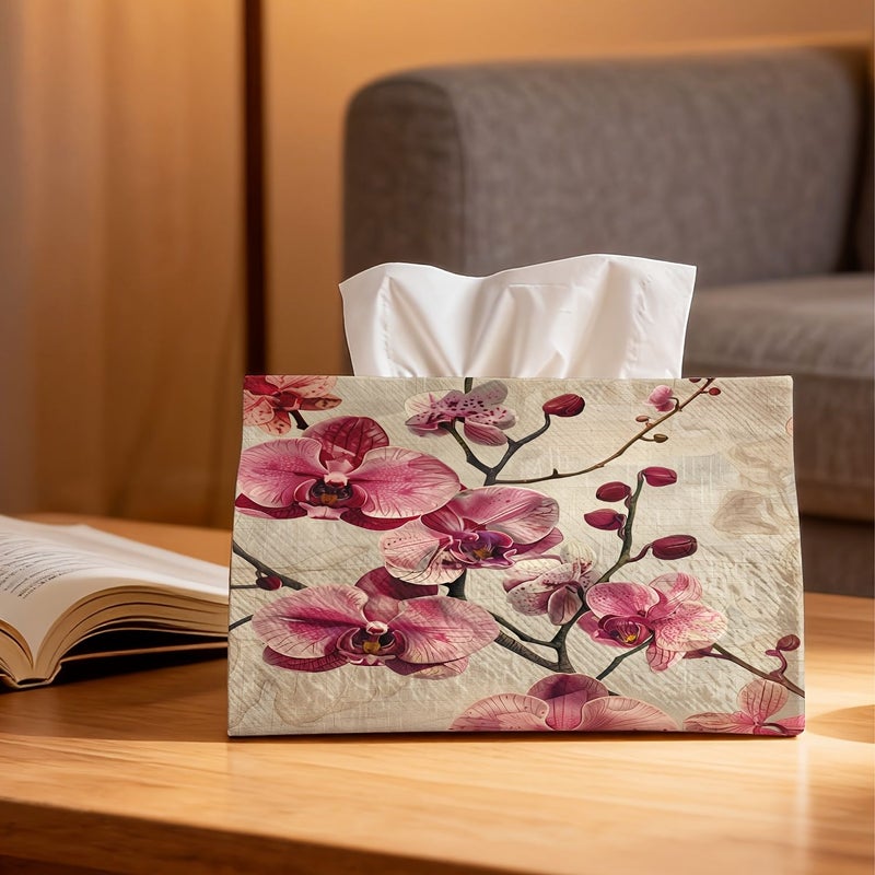 Elegant Orchid Print Fabric Tissue Holder Decorative Kitchen Bedroom Home Decor Model A - Image 2
