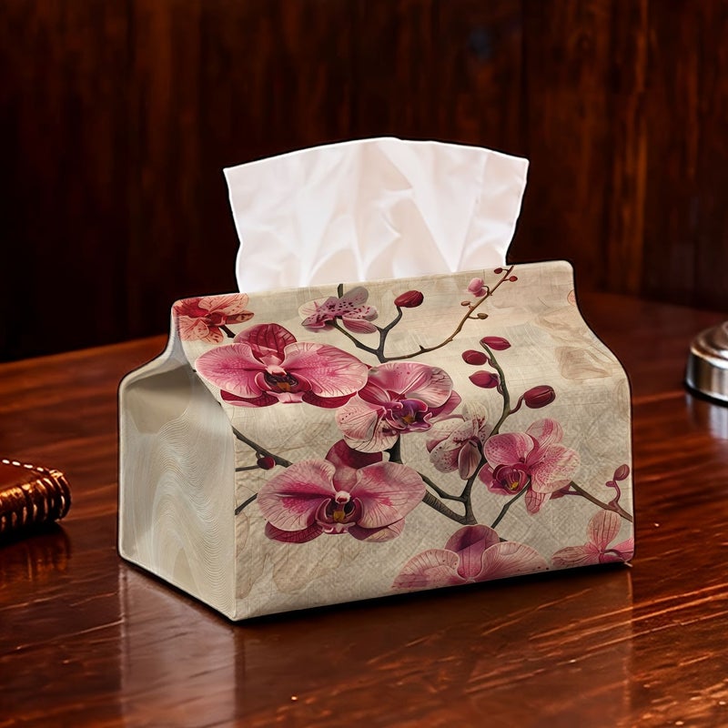 Elegant Orchid Print Fabric Tissue Holder Decorative Kitchen Bedroom Home Decor Model A - Image 1