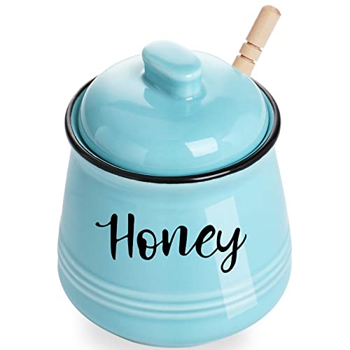 HAOTOP Farmhouse Porcelain Honey Jar with Dipper and Lid Set 12ozEasy to Clean Turquoise
